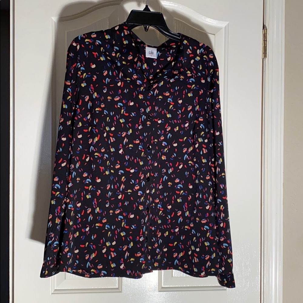 CAbi blue/red/beige/black button up front blouse